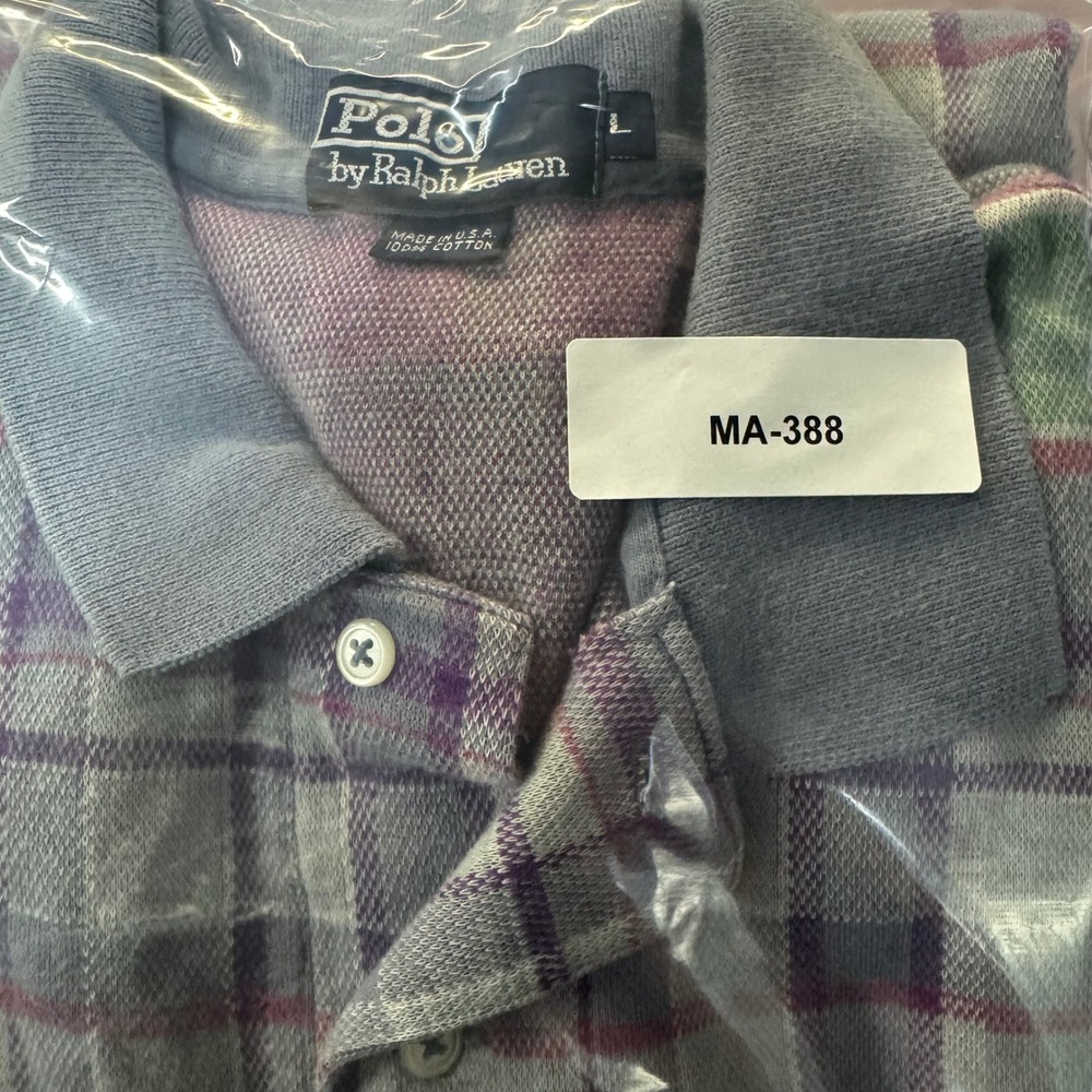 Vintage Polo Ralph Lauren Mens Polo Shirt L Purple Plaid Excellent USA Made - Picture 8 of 8